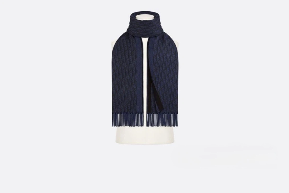 DIOR ディオール オブリーク シルク ストール ネイビー 70×200cmの写真3枚目
