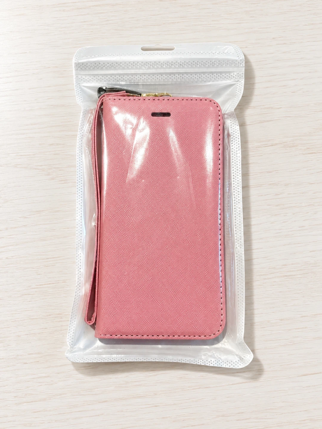 手帳型スマホケース ピンク ストラップ付き