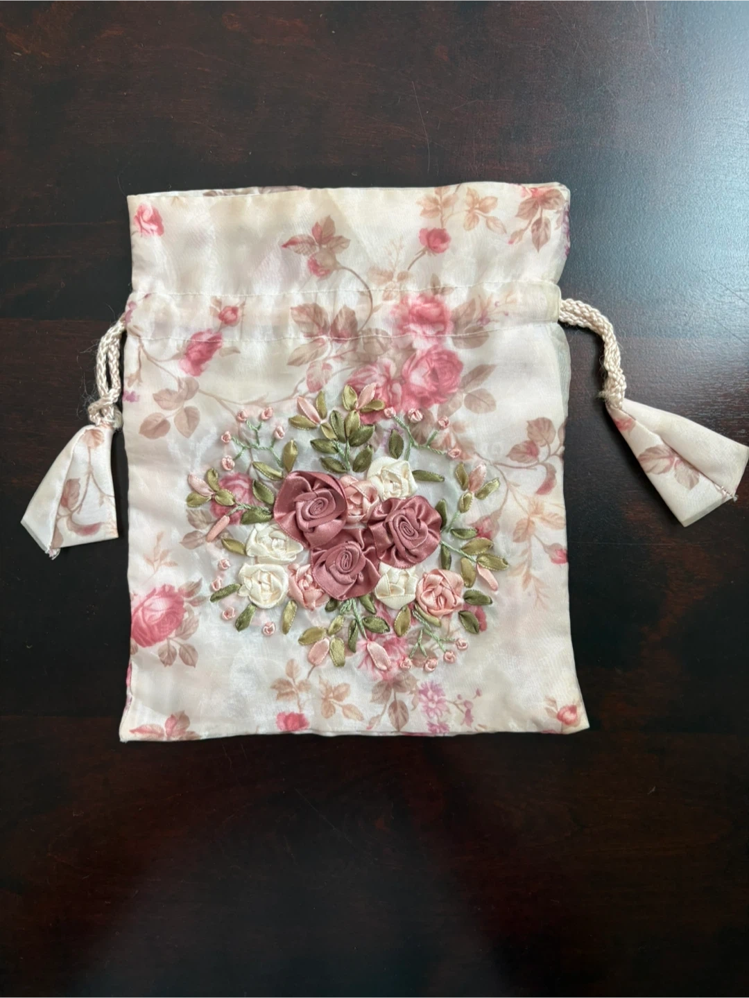 花柄刺繍 巾着袋 ポーチ