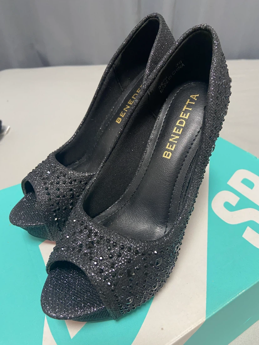 ベネデッタ オープントゥパンプス ヒール　黒 36サイズ