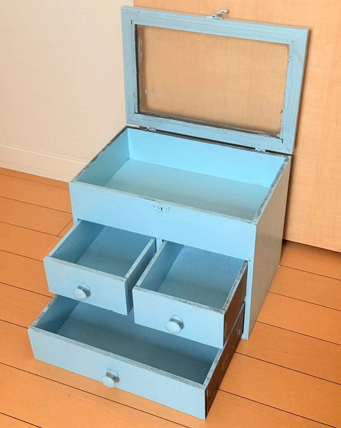 Salut! 木製 ガラス蓋付き 収納ボックス 引き出し付き