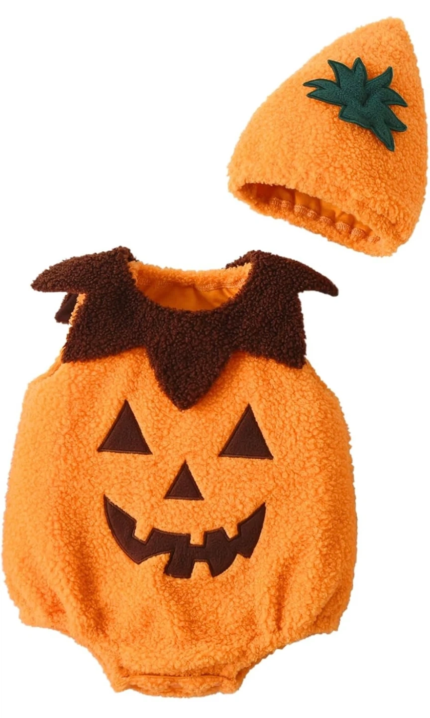 ハロウィン パンプキン ロンパース 帽子付き 12-18M