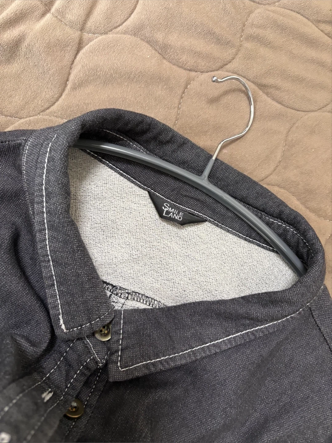 スマイルランド デニム風 ロングシャツ 6L ブラックの写真3枚目