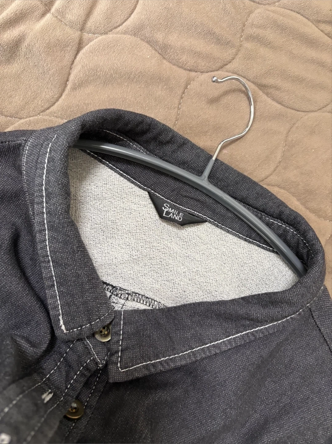 スマイルランド デニム風 ロングシャツ 6L ブラックの写真3枚目