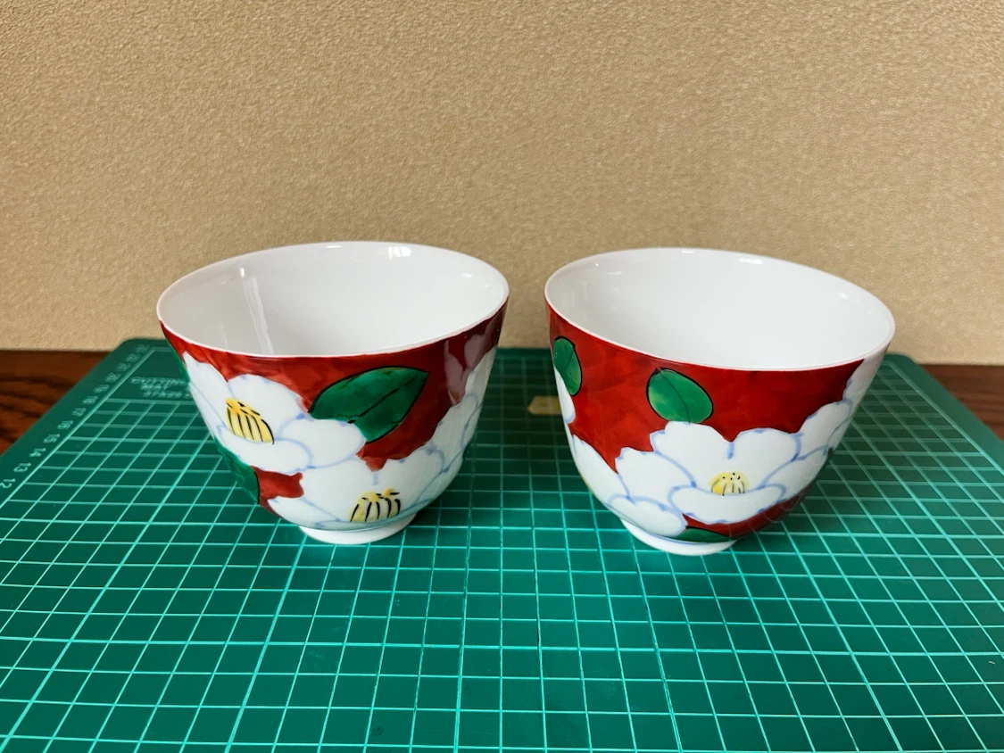 泰山 椿柄 湯呑み 2個セット 和食器