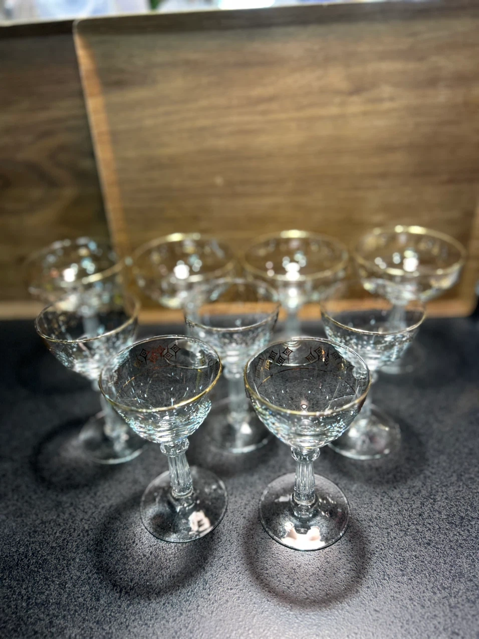 Vintage Gold-Rimmed Coupe Glasses (Set of 8)