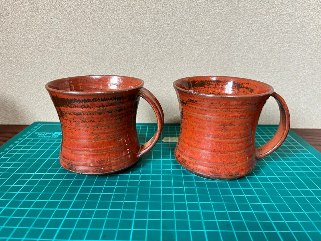 陶器 マグカップ 2個セット 赤系