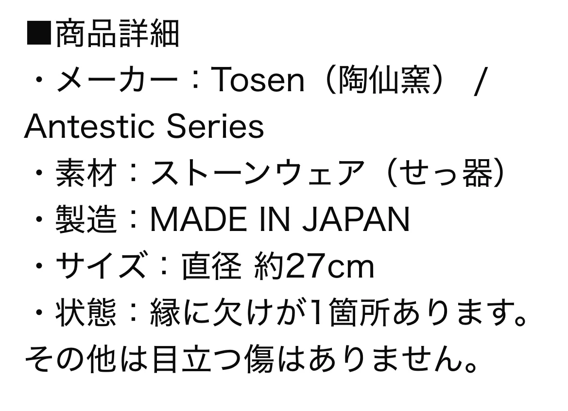 陶仙窯 Tosen 大皿 ストーンウェアの写真5枚目