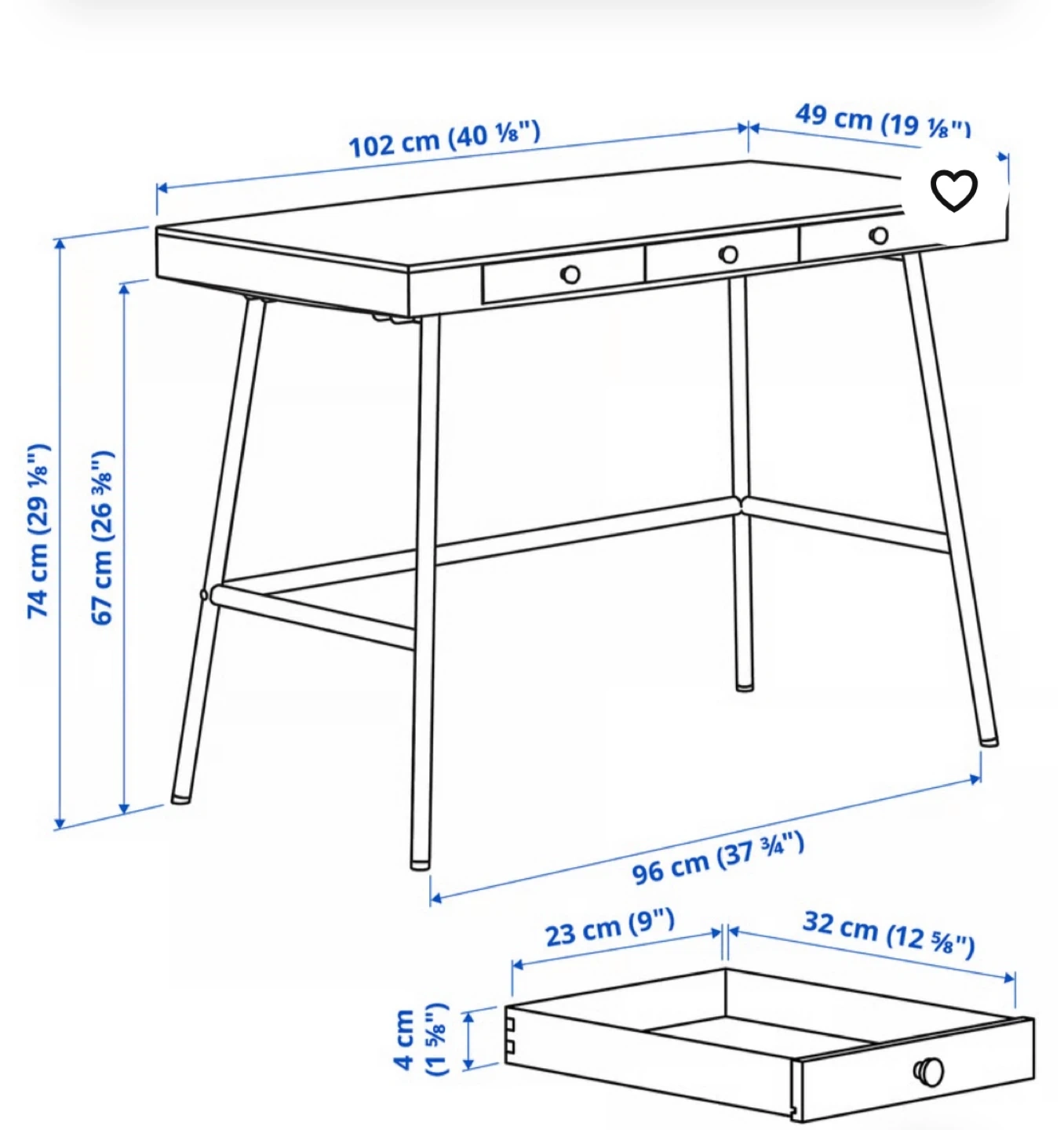 IKEA リルオーセンデスク 幅102cm 定価: 16,990円の写真5枚目