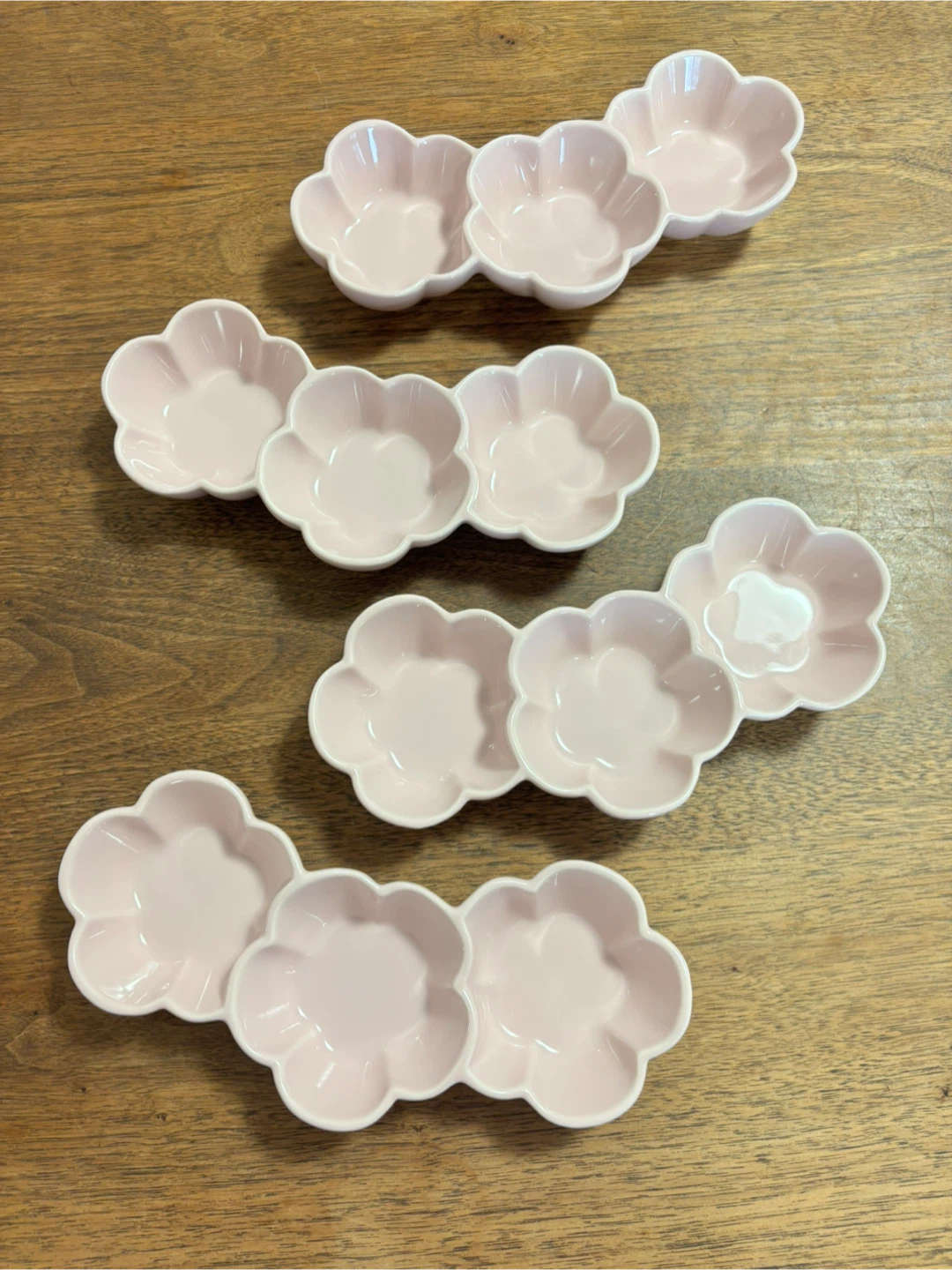 花型 3連小鉢 4点セット 淡いピンク