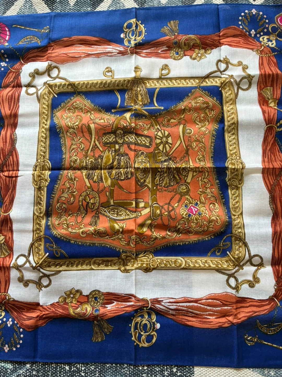 ハンカチ 大判 馬具柄 ブルー系 2枚組