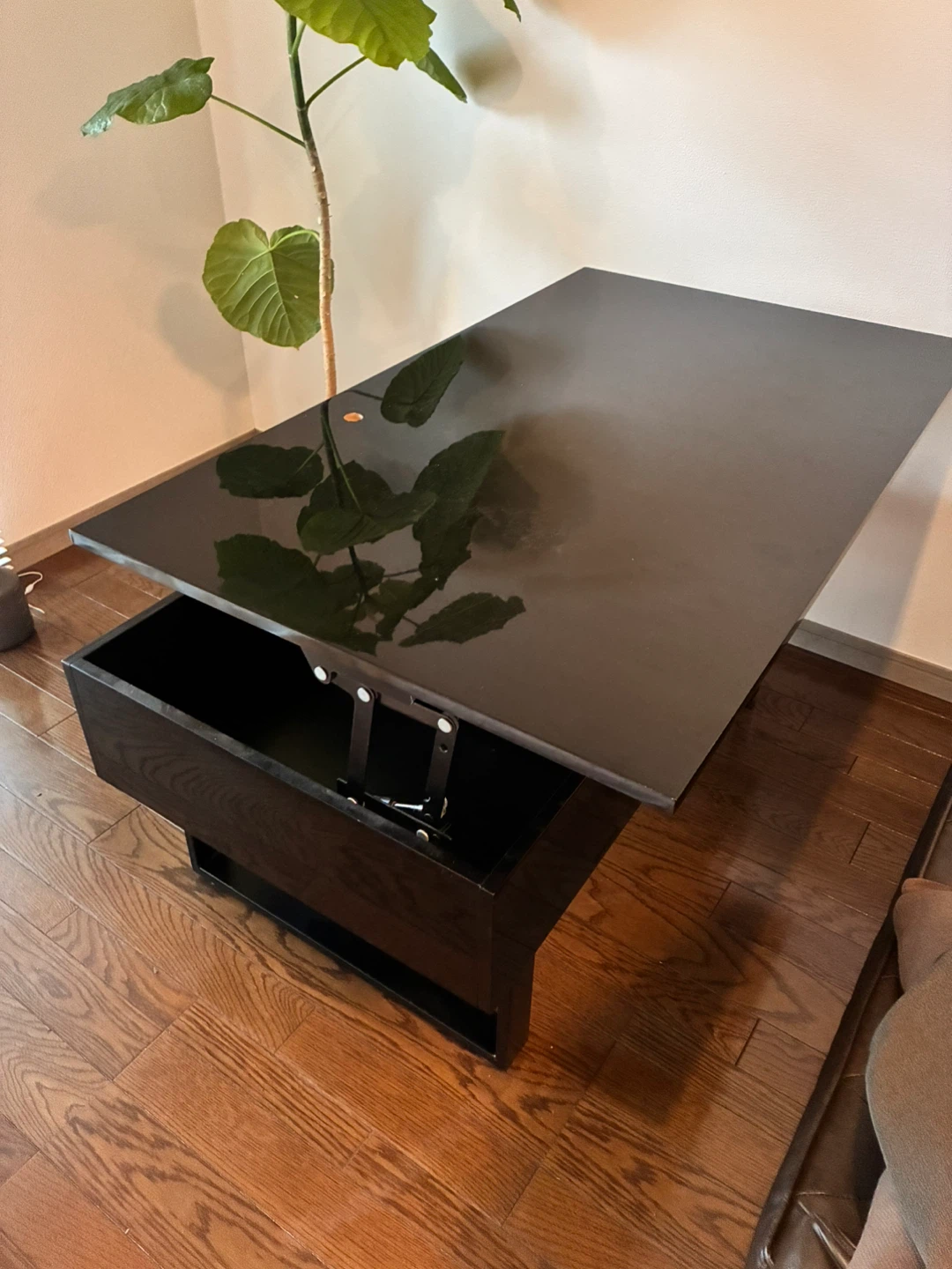昇降式センターテーブル 収納付き ブラック