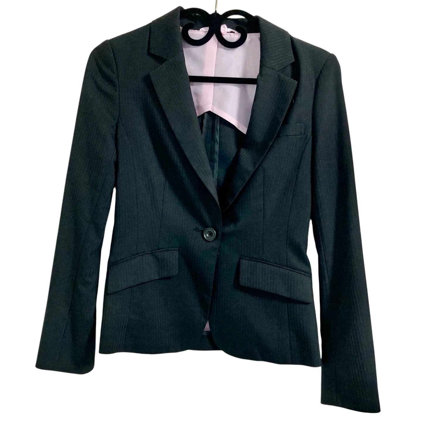 【美品】Perfect Suit レディーススーツ セットアップ ブラック ストライプ 7号 就活 内定式 入社式の写真2枚目