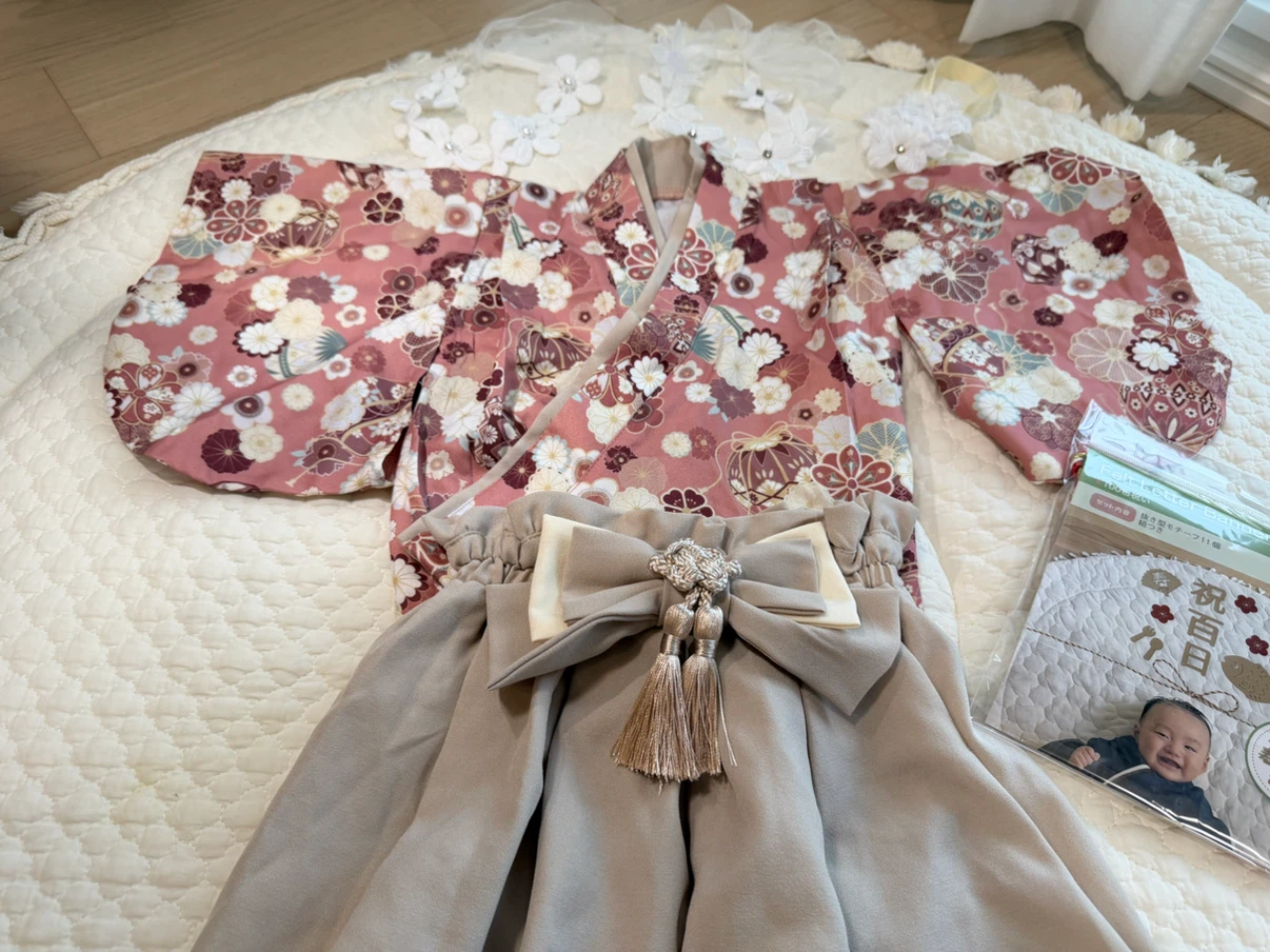 ベビー袴 100日祝い お食い初め 初節句 靴下 ヘアバンド・バナー付きの写真2枚目