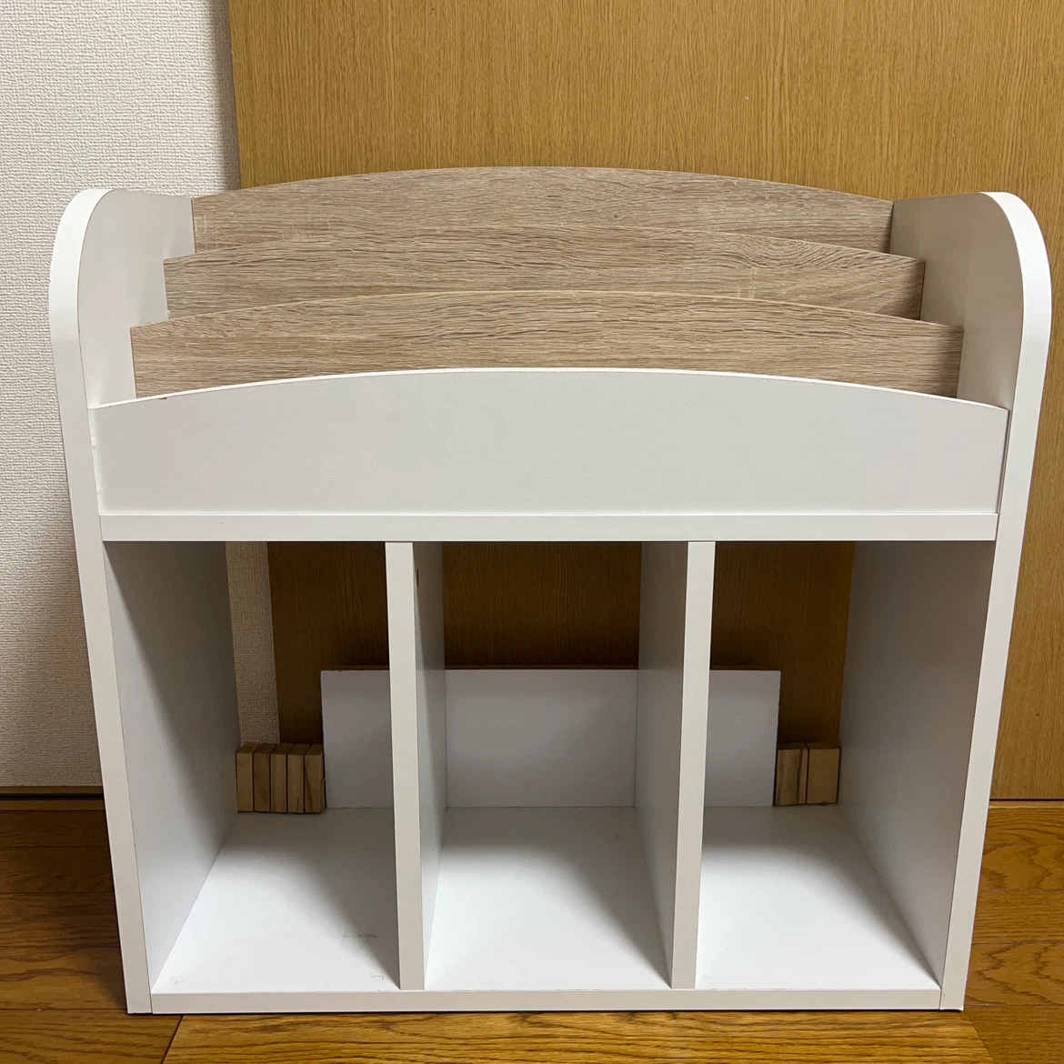 絵本棚 本棚 収納ラック ホワイト×木目