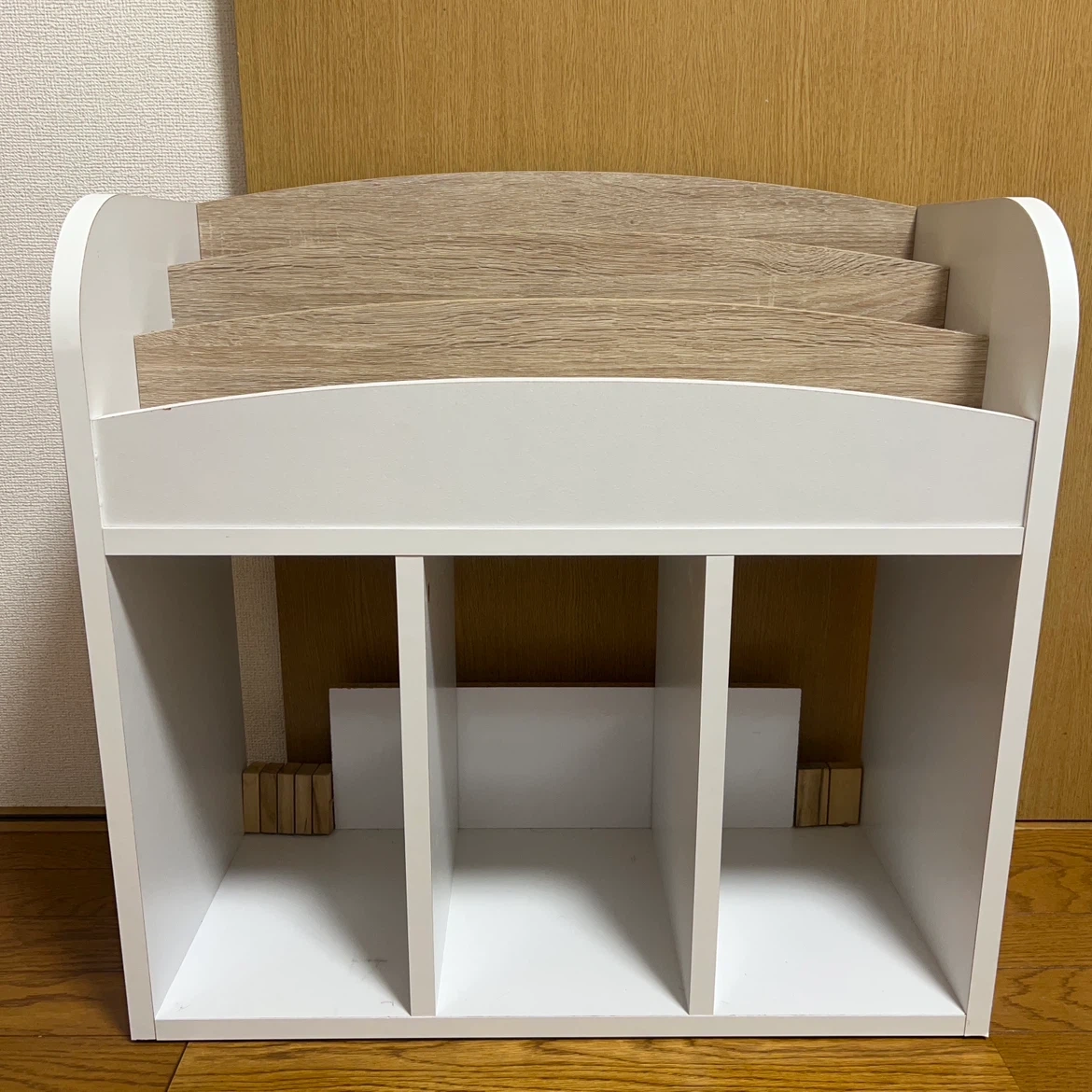絵本棚 本棚 収納ラック ホワイト×木目