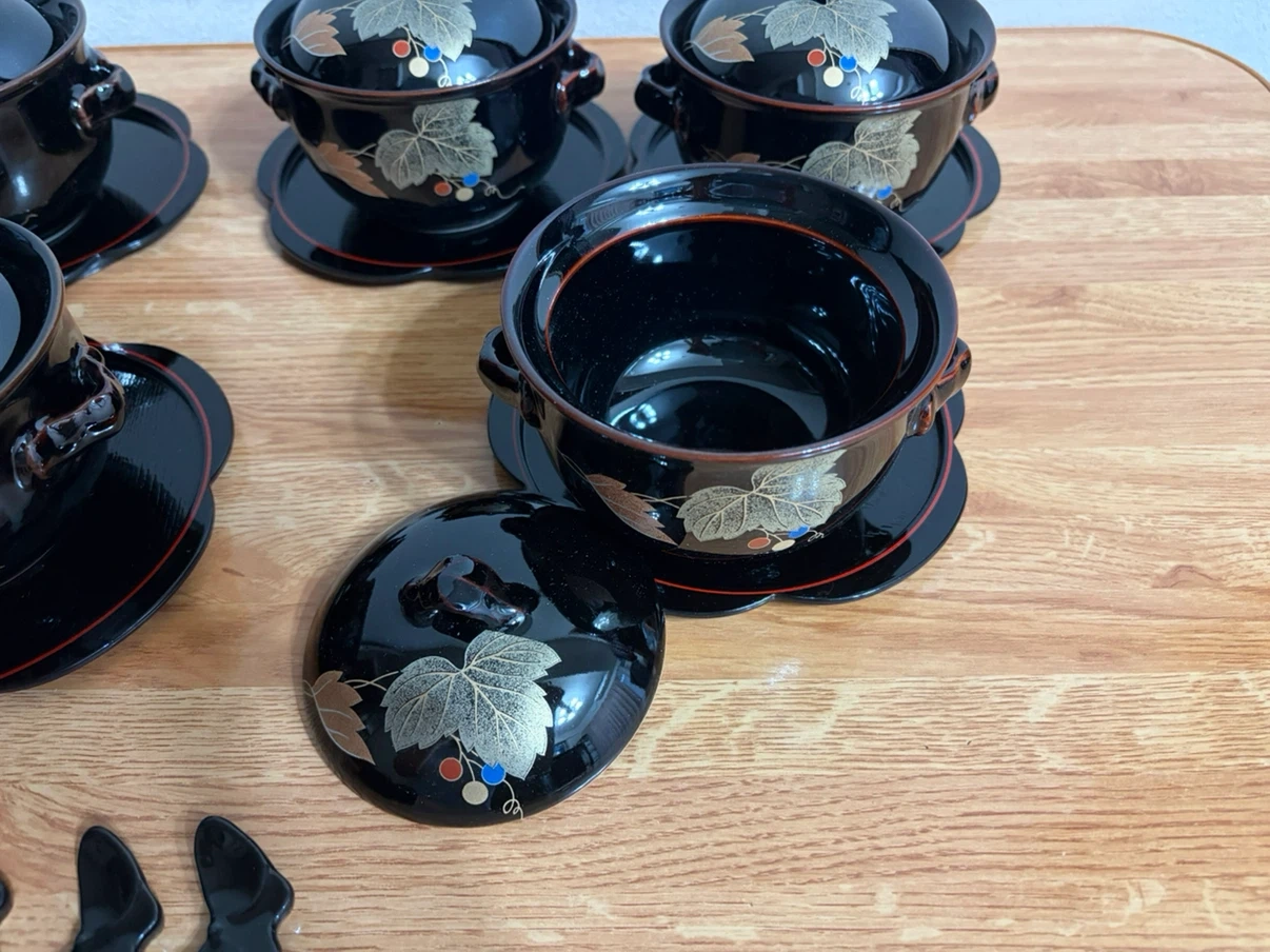⭐︎新品⭐︎廣斎 蓋付き碗 茶托付 5客セット 箸置き付きの写真2枚目
