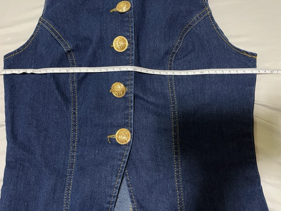 品内容 テンプレート 商品名 【美品】SHEIN シーイン デニムベスト ジレ金ボタン ヴィンテージ風ネイビーの写真6枚目