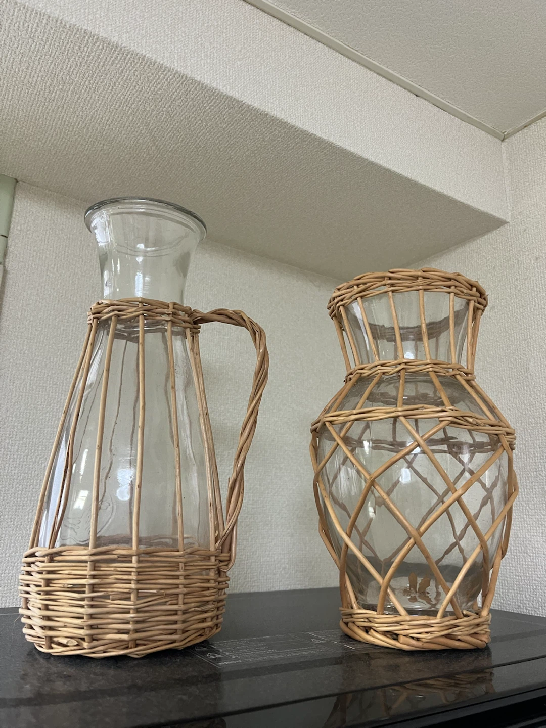 ラタン巻き ガラスフラワーベース 2個セット