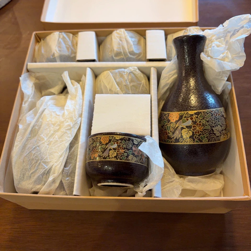 陶彩 酒器揃 天目花鳥 彩-5132
