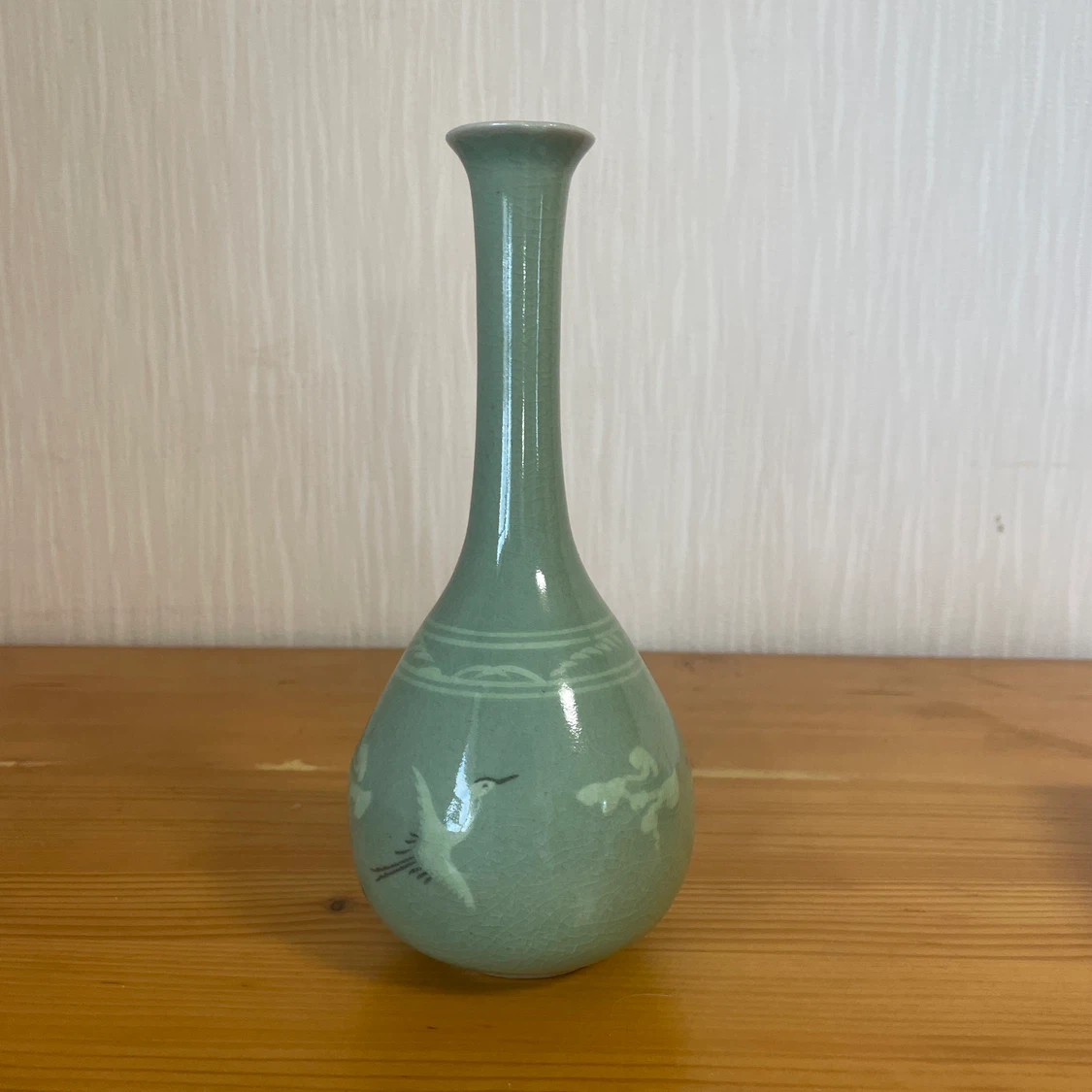 高麗青磁 花瓶 鶴模様 陶器 一輪挿し