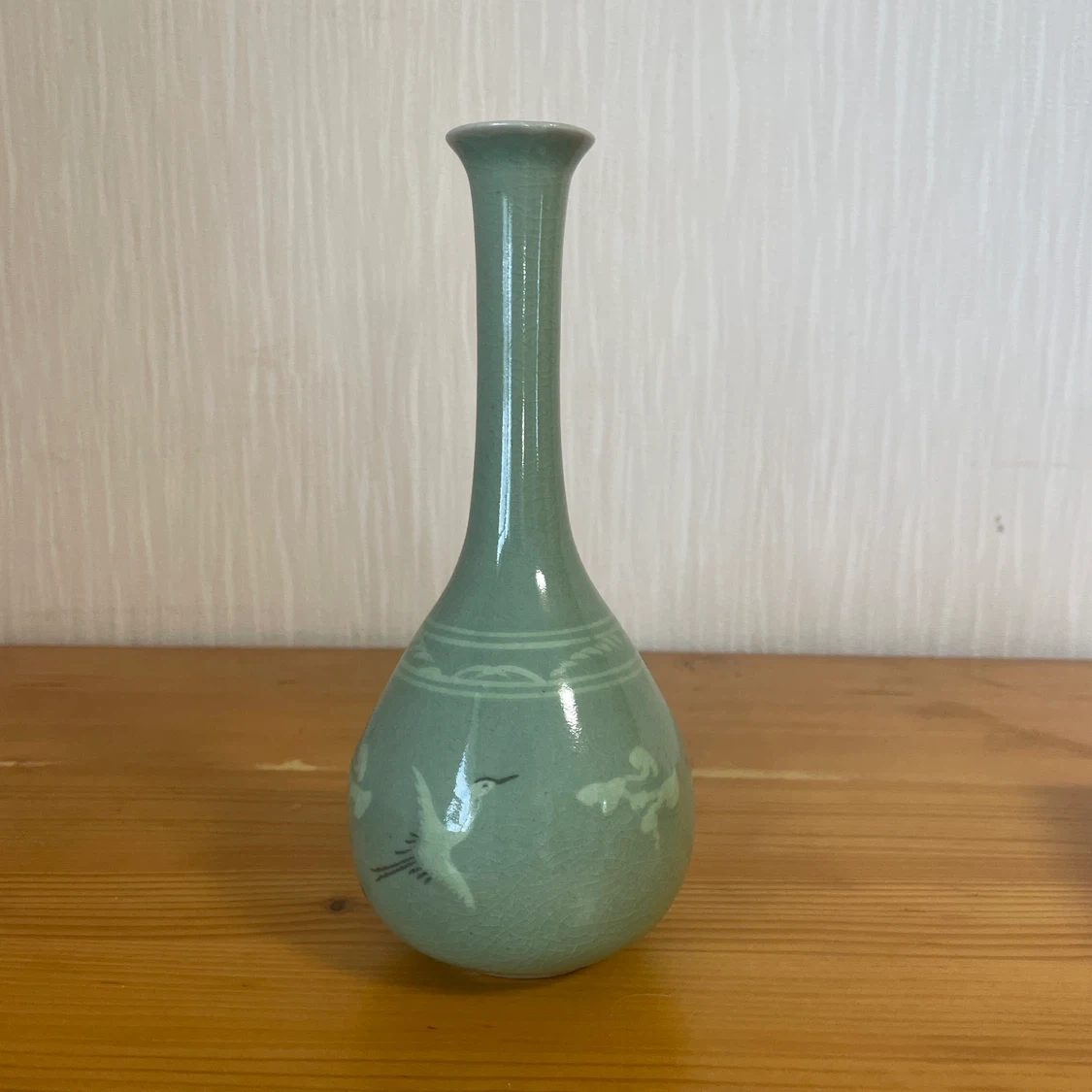高麗青磁 花瓶 鶴模様 陶器 一輪挿し