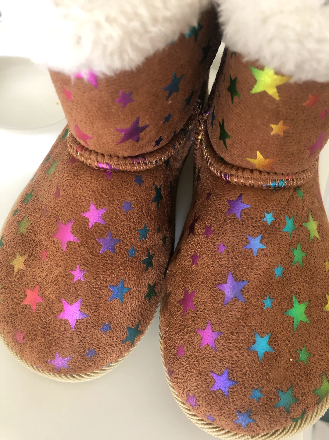 👧✨迷彩柄の裏地、星柄プリント、高さ18cm、ブラウンの子供用ブーツ🌟✨の写真2枚目