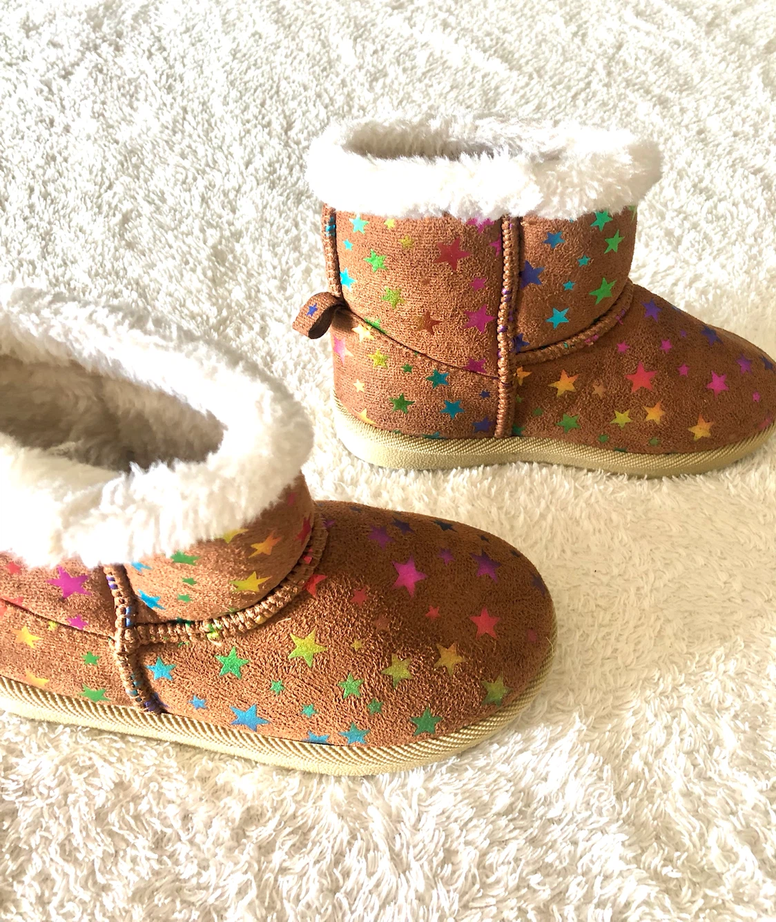👧✨迷彩柄の裏地、星柄プリント、高さ18cm、ブラウンの子供用ブーツ🌟✨の写真5枚目