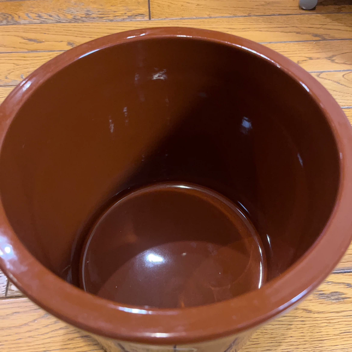 陶器製 漬物容器 蓋付き 茶色の写真2枚目