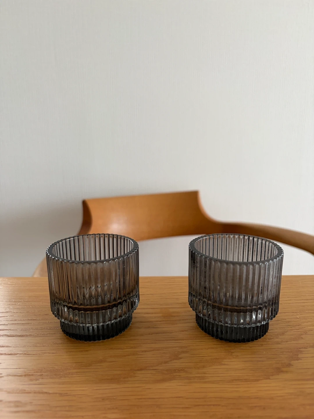 ZARA HOME ガラス製 キャンドルホルダー 2個セット グレー