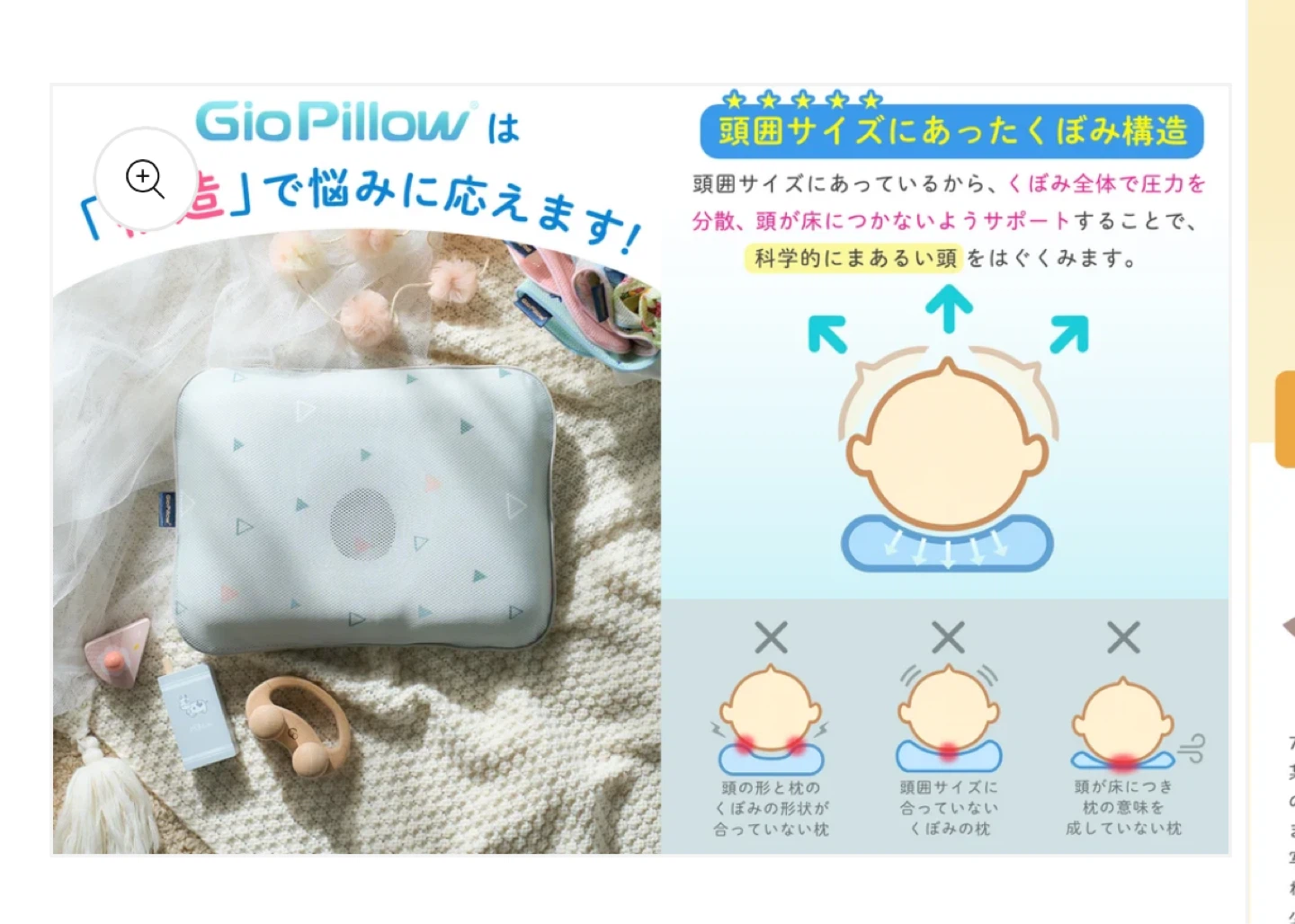 ジオピロー プレミアム ベビー枕 (ドリームバニー, Mサイズ)の写真7枚目