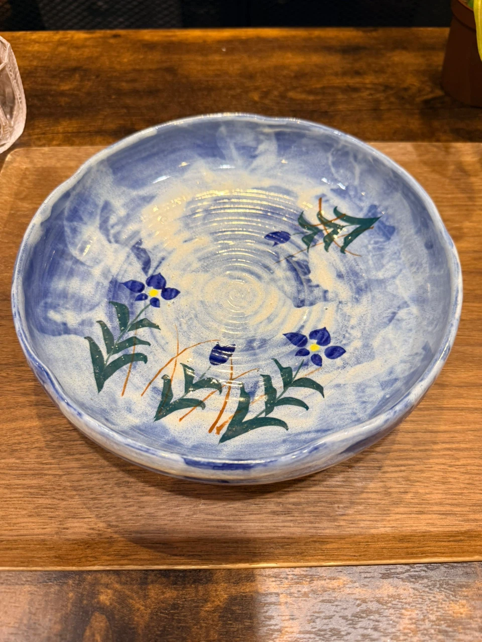 陶器 花柄 盛り皿 青 ブルー