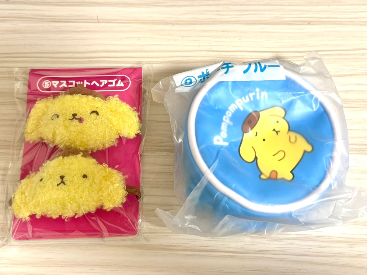 当たりくじ　ポムポムプリン　ヘアゴム　ブルーポーチ