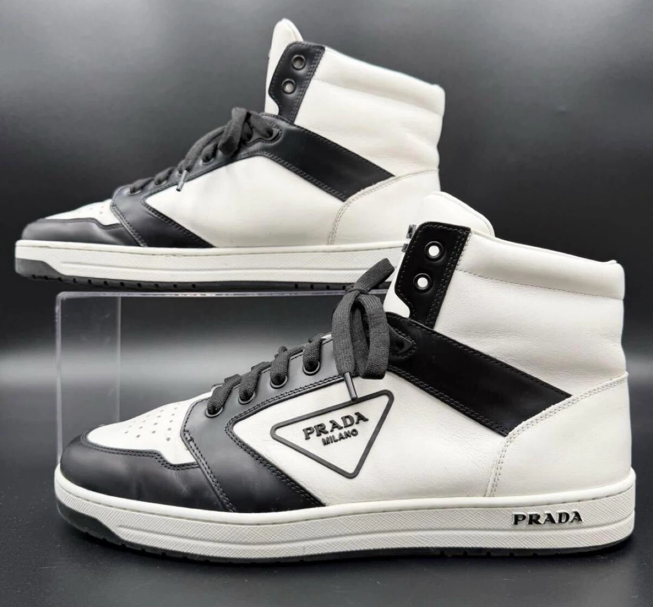PRADA/プラダ ディストリクト トライアングルロゴ ハイカットレザー メンズ スニーカー  26cm相当の写真3枚目