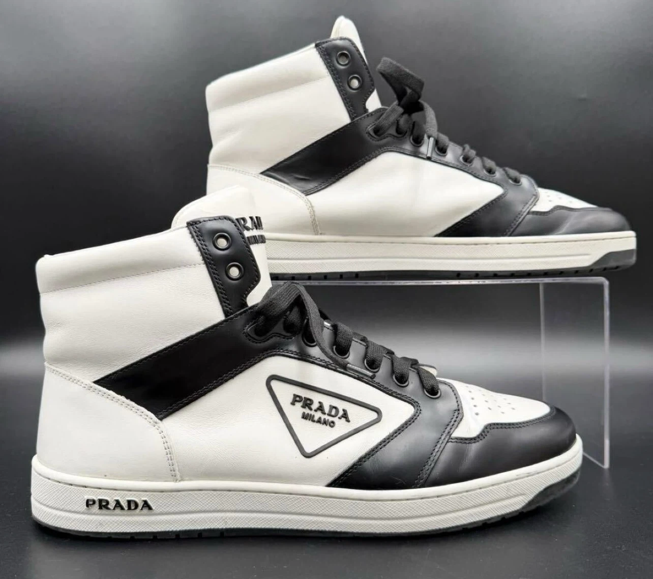 PRADA/プラダ ディストリクト トライアングルロゴ ハイカットレザー メンズ スニーカー  26cm相当の写真4枚目