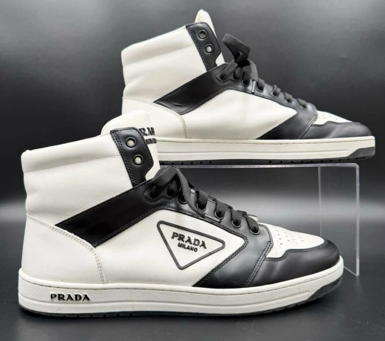 PRADA/プラダ ディストリクト トライアングルロゴ ハイカットレザー メンズ スニーカー 26cm相当の写真4枚目