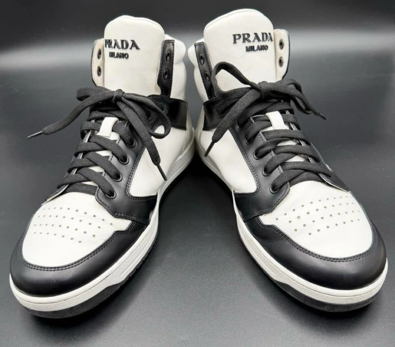 PRADA/プラダ ディストリクト トライアングルロゴ ハイカットレザー メンズ スニーカー 26cm相当の写真5枚目