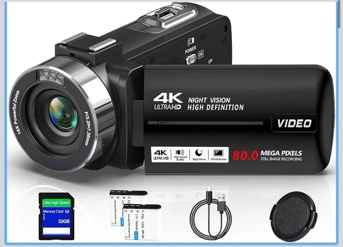 ビデオカメラ 4K 80MP 3.0" 回転スクリーン IRナイトビジョン