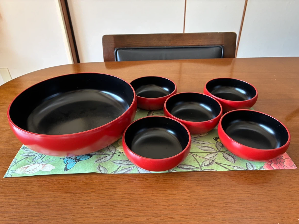 漆器 ボウル 6点セット 赤黒