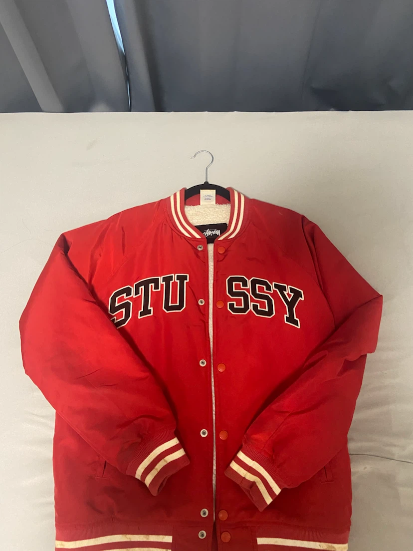 stussy x champion ステューシー チャンピオン スタジャン 赤 Sサイズ