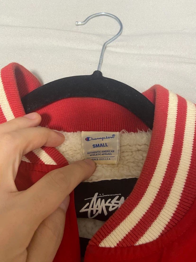 stussy x champion ステューシー チャンピオン スタジャン 赤 Sサイズの写真5枚目