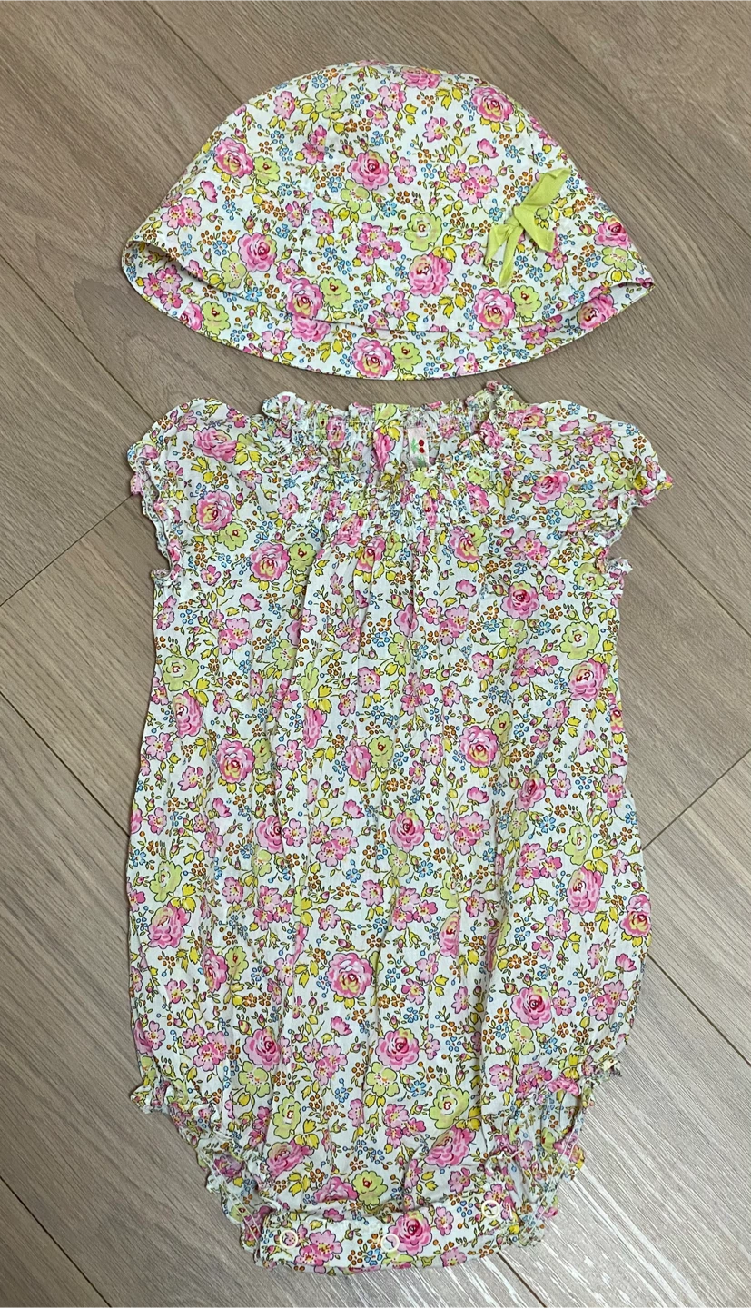 ボンポワン 小花柄 ロンパース 帽子 セット