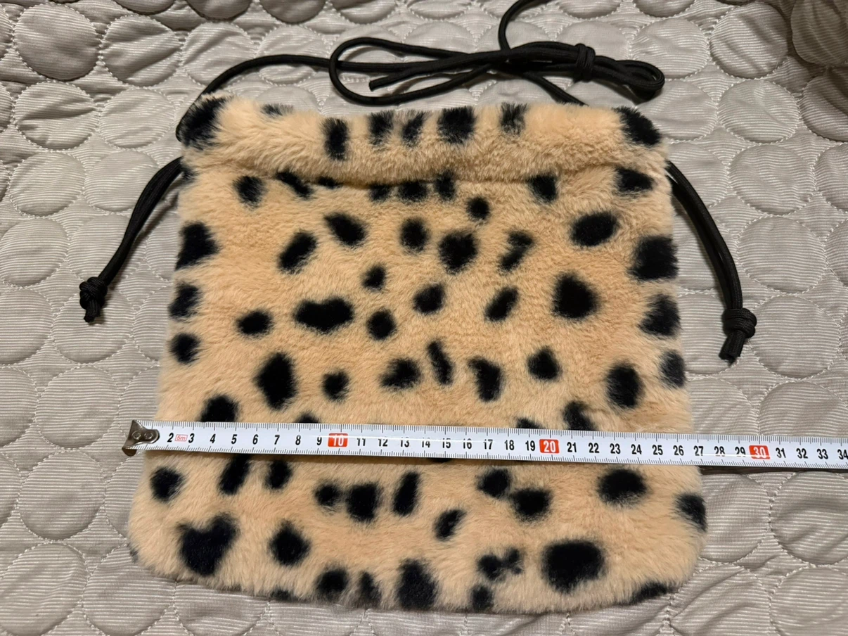 ヒョウ柄 ファー 巾着ショルダーバッグ