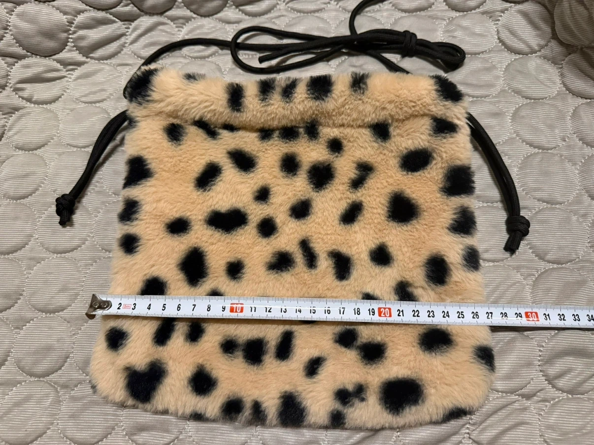 ヒョウ柄 ファー 巾着ショルダーバッグ