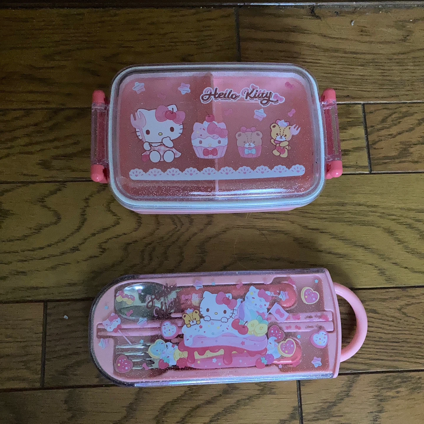 ふわっとタイト 弁当箱 ハローキティ スライド式 箸、スプーン、フォークのセット