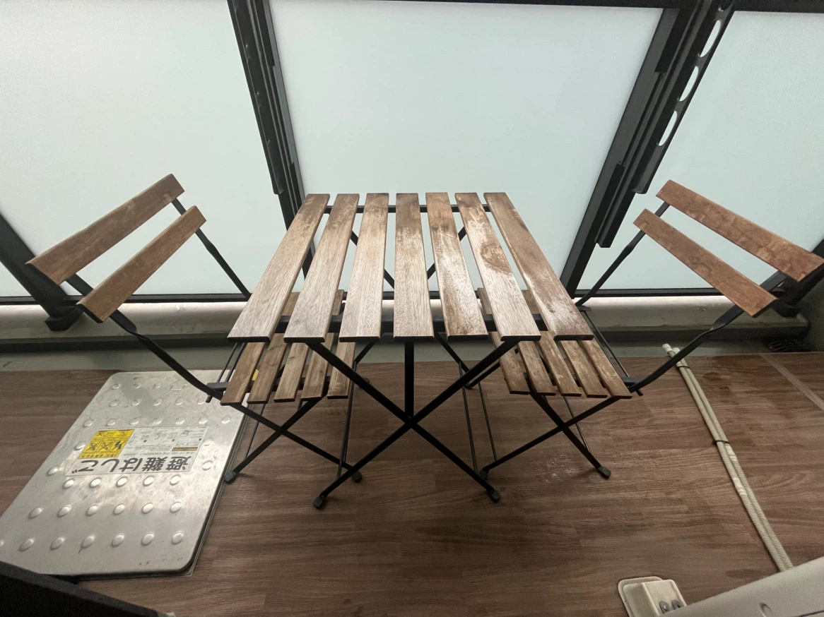 IKEA TÄRNÖ テルノー テーブル＆チェア2脚 屋外用 ブラック 木製 折りたたみテーブル＆チェア 3点セット