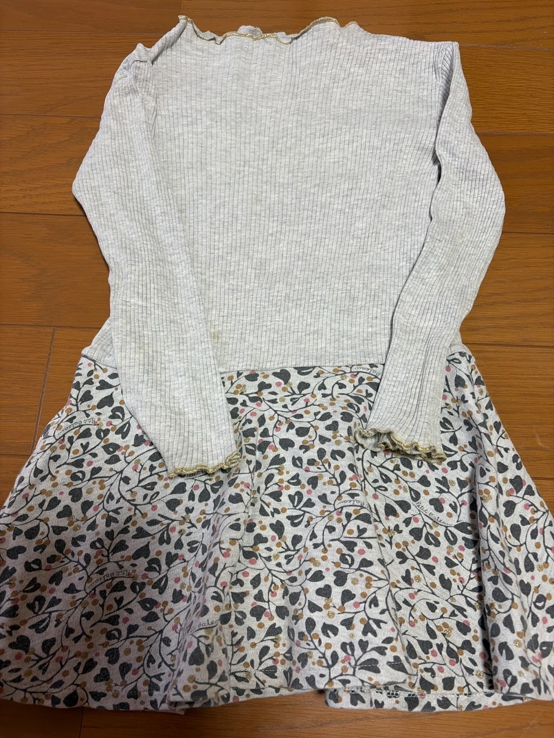 プチバトー 花柄ドッキングワンピース 110cm