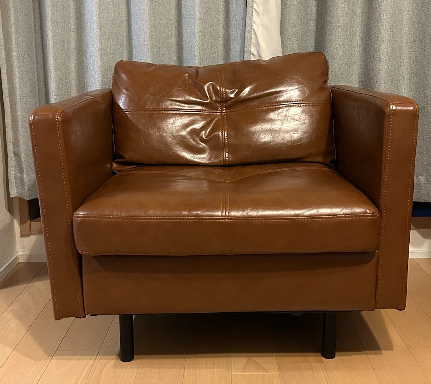 【一人掛けソファ】 ブラウン ローソファ