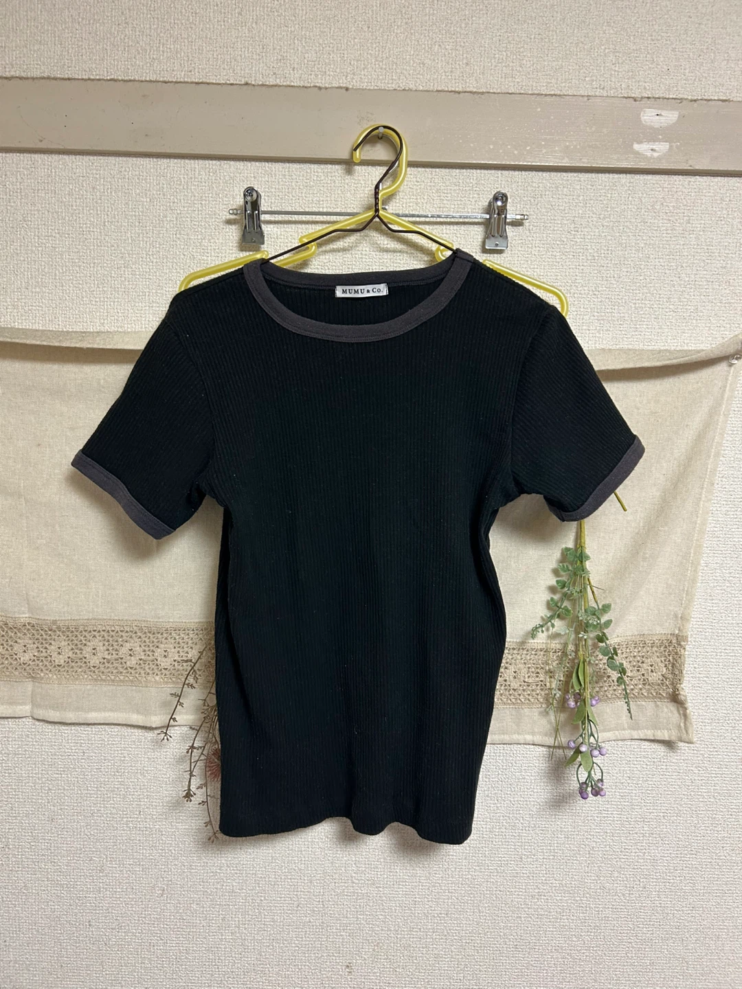 ムムアンドコー リブ半袖Tシャツ M ブラック