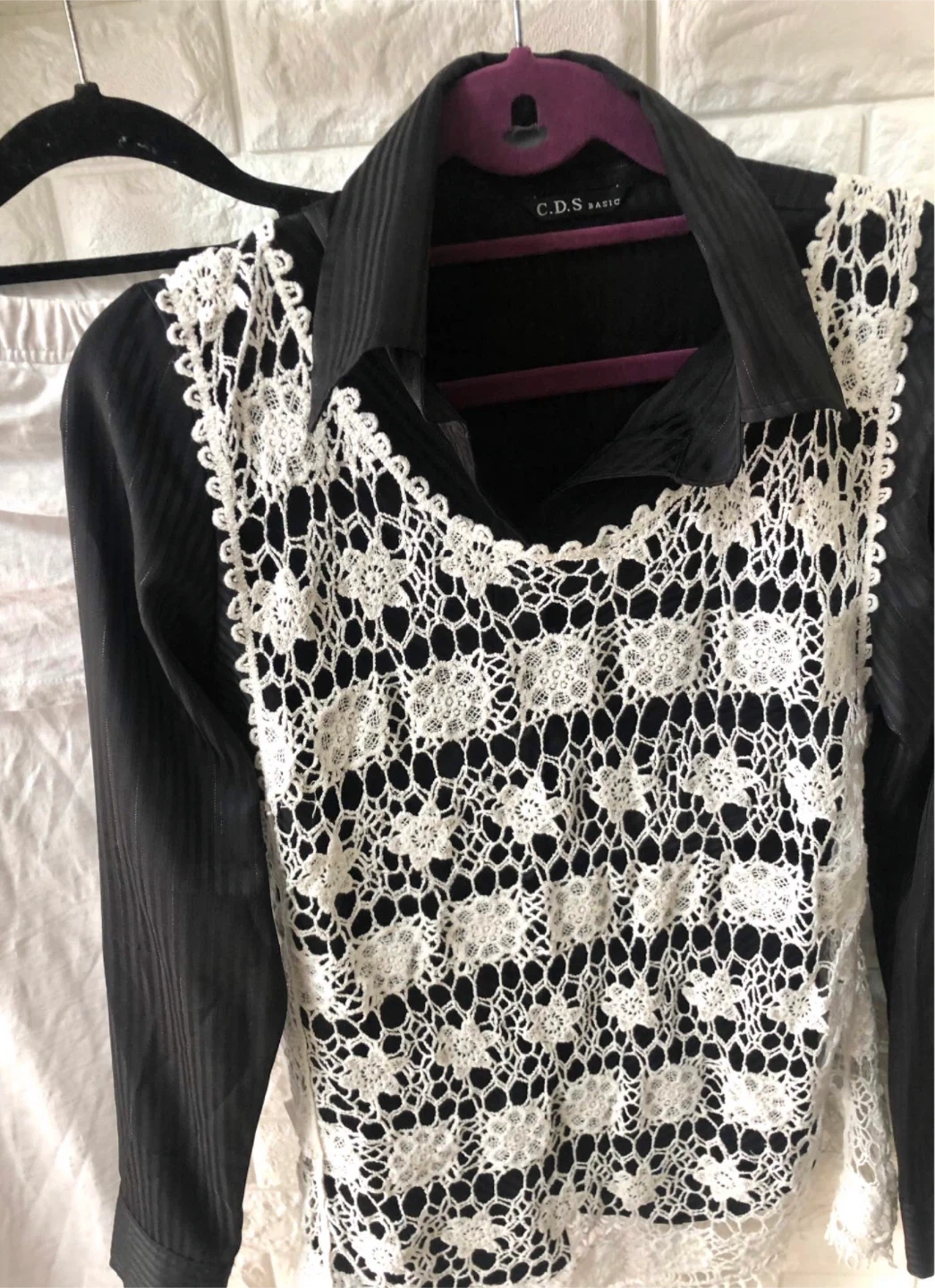 ✨🌟ツーピースセット:ドレスシャツ+レースベストの写真2枚目